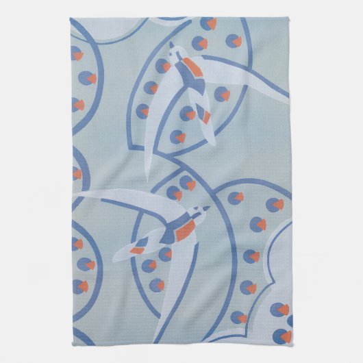 ヴィンテージアールデコジャズポチョワール鳥獣パターン キッチンタオル (縦)