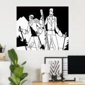 ヴィンテージアールデコスキーカップルスキーヤーイラストレーション ポスター (ホームオフィス)