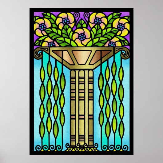 ヴィンテージアールデコステインガラスフローラデザイン ポスター (正面)