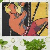 ヴィンテージアールデコスポーツボクシング、ボクサーパンチング キッチンタオル (折り畳み)