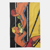 ヴィンテージアールデコスポーツボクシング、ボクサーパンチング キッチンタオル (縦)