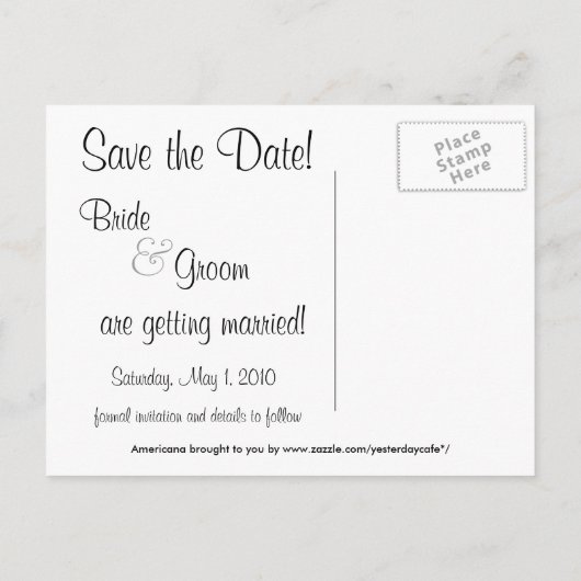 ヴィンテージアールデコナイトクラブカクテル日付を保存 案内ポストカード (裏面)