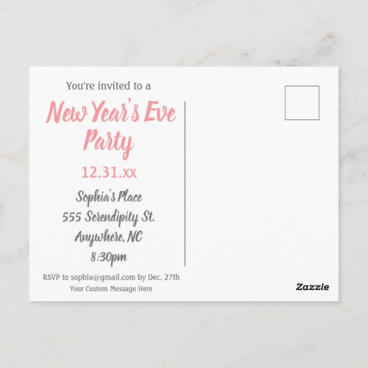ヴィンテージアールデコニューイヤーイブパーティの招待状 ポストカード (裏面)