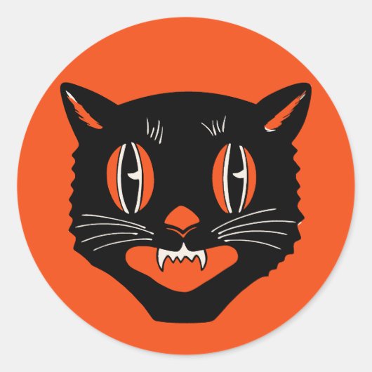 ヴィンテージアールデコハロウィーン猫シール ラウンドシール (正面)