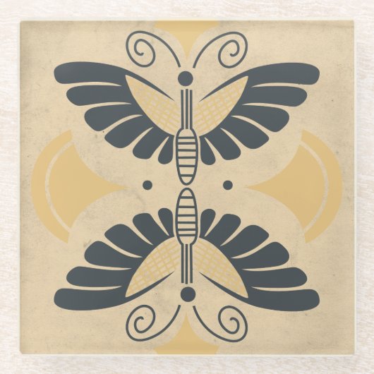 ヴィンテージアールデコバタフライ ガラスコースター (正面)