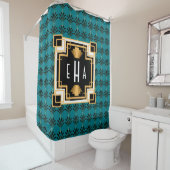 ヴィンテージアールデコパルメットパターンモノグラム シャワーカーテン (インサイチュ)