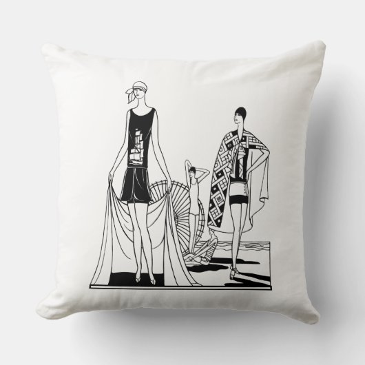 ヴィンテージアールデコファッショナブル・レディース・アット・ザ・ビーチ クッション (正面)