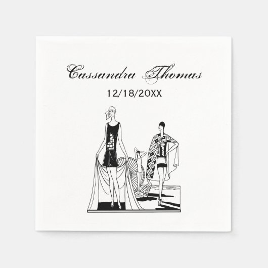 ヴィンテージアールデコファッショナブル・レディース・アット・ザ・ビーチ スタンダードカクテルナプキン (正面)