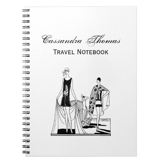 ヴィンテージアールデコファッショナブル・レディース・アット・ザ・ビーチ ノートブック (正面)