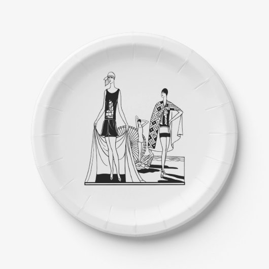 ヴィンテージアールデコファッショナブル・レディース・アット・ザ・ビーチ ペーパープレート (正面)