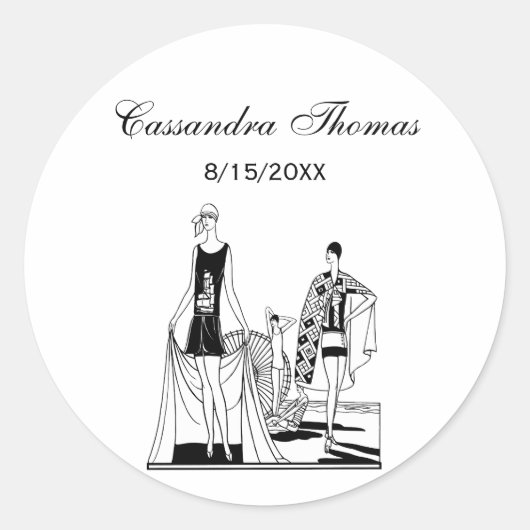 ヴィンテージアールデコファッショナブル・レディース・アット・ザ・ビーチ ラウンドシール (正面)