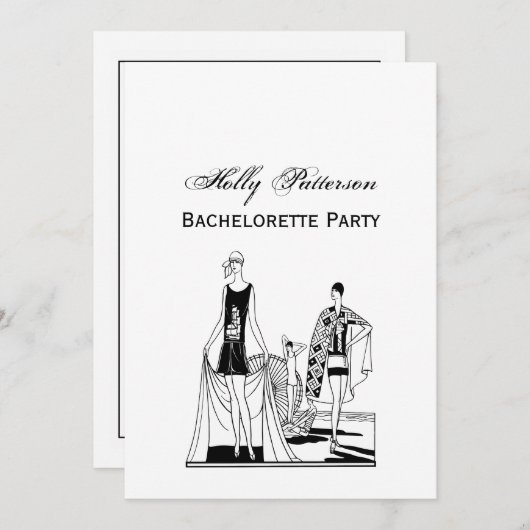 ヴィンテージアールデコファッショナブル・レディース・アット・ザ・ビーチ 招待状 (正面/裏面)