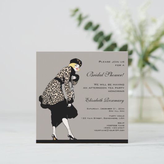 ヴィンテージアールデコファッション表示ブライダルシャワー 招待状 (スタンド正面)