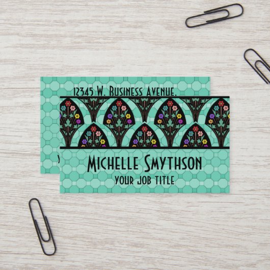 ヴィンテージアールデコフラワーファンモザイク 名刺 (正面/裏面インサイチュ)