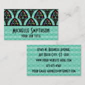 ヴィンテージアールデコフラワーファンモザイク 名刺 (正面/裏面)