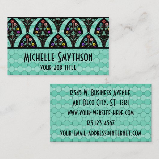 ヴィンテージアールデコフラワーファンモザイク 名刺 (正面/裏面)