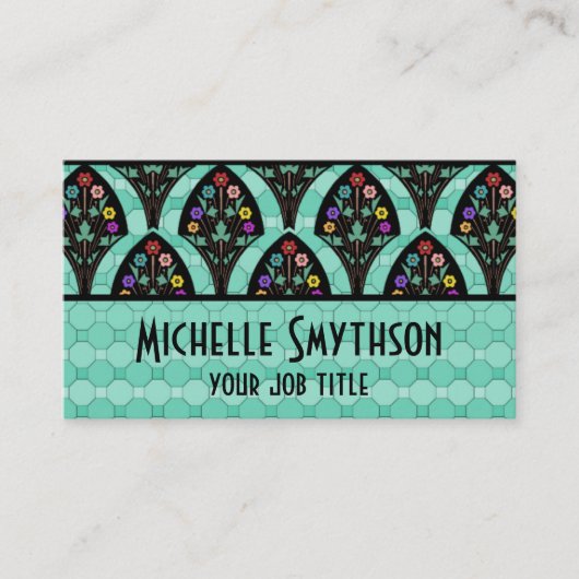 ヴィンテージアールデコフラワーファンモザイク 名刺 (正面)