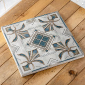 ヴィンテージアールデコフルーアデリス – パールブルー金ゴールド タイル