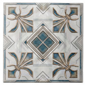 ヴィンテージアールデコフルーアデリス – パールブルー金ゴールド タイル (正面)