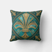 ヴィンテージアールデコフルーアデリス – 緑と金ゴールド クッション (裏面)