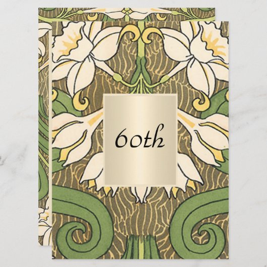 ヴィンテージアールデコフローラ誕生日パーティー 招待状 (正面/裏面)