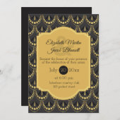 ヴィンテージアールデコブラウンおよび金ゴールド結婚ズ 招待状 (正面/裏面)