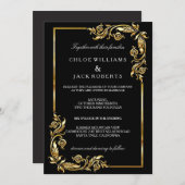 ヴィンテージアールデコブラックおよび金ゴールドスタイル 招待状 (正面/裏面)