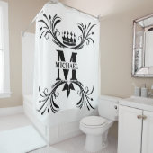 ヴィンテージアールデコブラックネームモノグラム シャワーカーテン (インサイチュ)