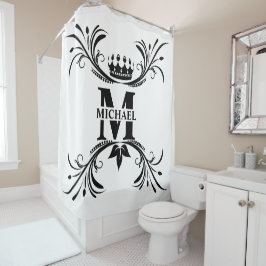 ヴィンテージアールデコブラックネームモノグラム シャワーカーテン