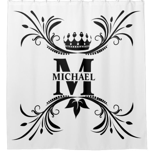 ヴィンテージアールデコブラックネームモノグラム シャワーカーテン (正面)