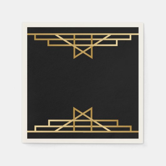 ヴィンテージアールデコブラック金ゴールドギャツビーウェディングパーティー スタンダードカクテルナプキン (正面)