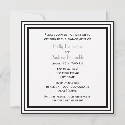 ヴィンテージアールデコブラックWhtフレーム#1 SQ婚約 招待状 (裏面)