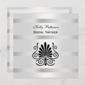 ヴィンテージアールデコプルムブラックホワイトSQブライダルシャワー 招待状 (正面/裏面)