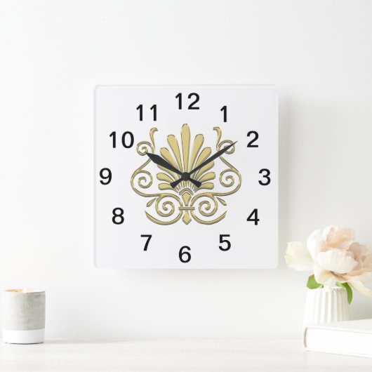ヴィンテージアールデコプルームアラベスク スクエア壁時計 (ホーム)