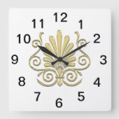ヴィンテージアールデコプルームアラベスク スクエア壁時計 (正面)