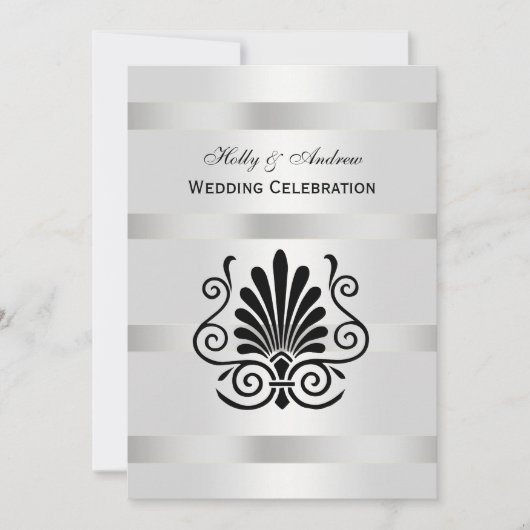 ヴィンテージアールデコプルーム白黒結婚V 招待状 (正面)