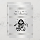 ヴィンテージアールデコプルーム白黒結婚V 招待状 (正面/裏面)