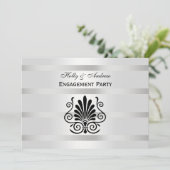 ヴィンテージアールデコプルーム白黒H婚約 招待状 (スタンド正面)