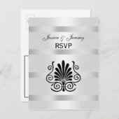 ヴィンテージアールデコプルーム白黒RSVP 1 インビテーションポストカード (正面/裏面)