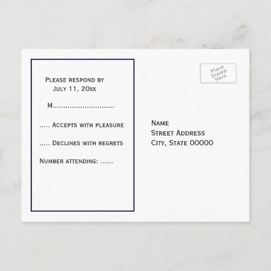 ヴィンテージアールデコプルーム白黒RSVP 1 インビテーションポストカード (裏面)