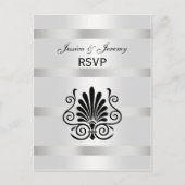 ヴィンテージアールデコプルーム白黒RSVP 1 インビテーションポストカード (正面)