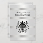 ヴィンテージアールデコプルーム白黒VリハーサルDin 招待状 (正面/裏面)