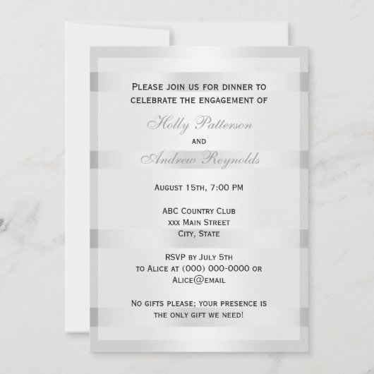 ヴィンテージアールデコプルーム白黒V婚約 招待状 (裏面)