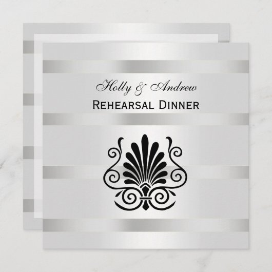 ヴィンテージアールデコプルームBlkホワイトSQリハーサルDin 招待状 (正面/裏面)