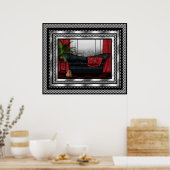 ヴィンテージアールデコポスターシルバーレッドブラックソファ猫 ポスター (キッチン)