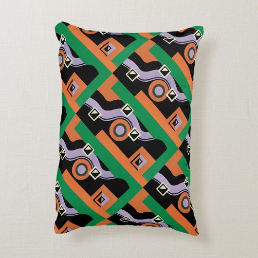 ヴィンテージアールデコポチョアジャズイラストレーションパターン アクセントクッション (裏面(縦))