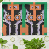 ヴィンテージアールデコポチョアジャズイラストレーションパターン キッチンタオル (折り畳み)