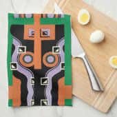 ヴィンテージアールデコポチョアジャズイラストレーションパターン キッチンタオル (四つ折り)