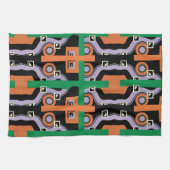 ヴィンテージアールデコポチョアジャズイラストレーションパターン キッチンタオル (横)