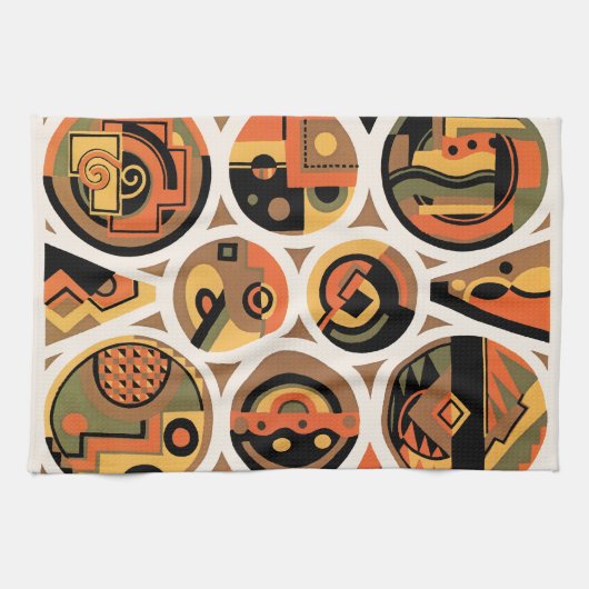 ヴィンテージアールデコポチョアジャズジオメトリックサークル キッチンタオル (横)